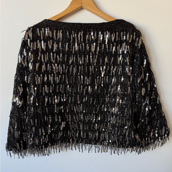 Zara Black Sequin Fringe Blouse - Picture 5 of 9